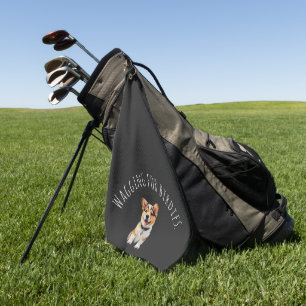 Sleek Matte Black Corgi 'Wagging for Birdies' Golf Towel