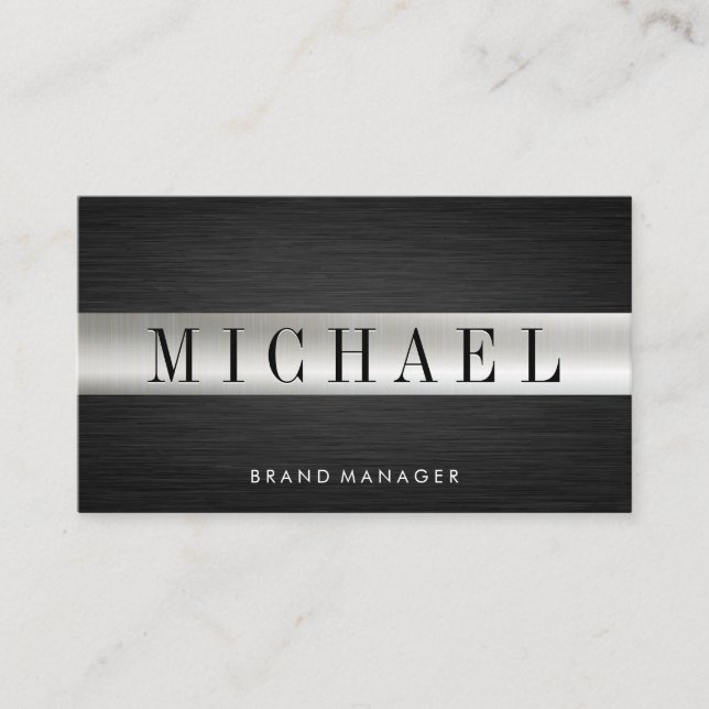 Sleek Metallic | Dark Metal Texture Business Card (Front)