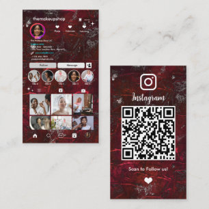 Sleek Metallic Red Instagram Modern QR Business Card
