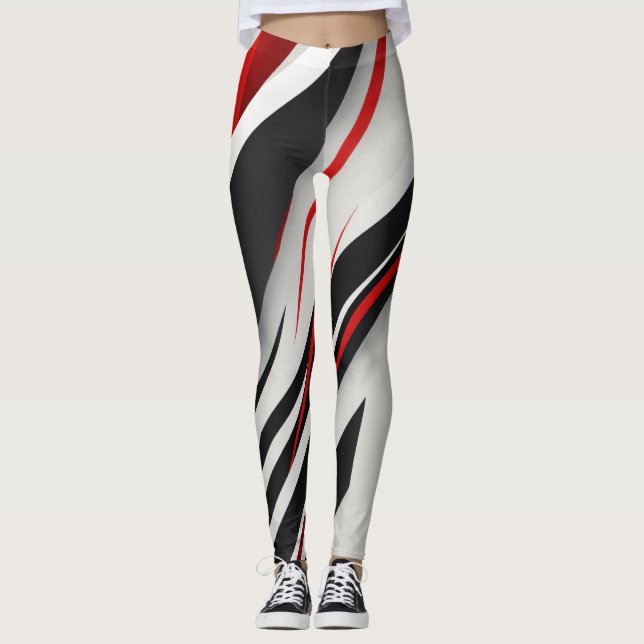 "Sleek Minimalist Communication Logo - Black, Whit Leggings (Front)