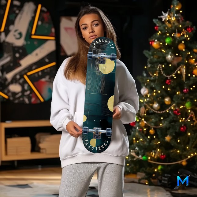 Sleek Minimalist Teal and Gold Skateboard Design (Creator Uploaded)