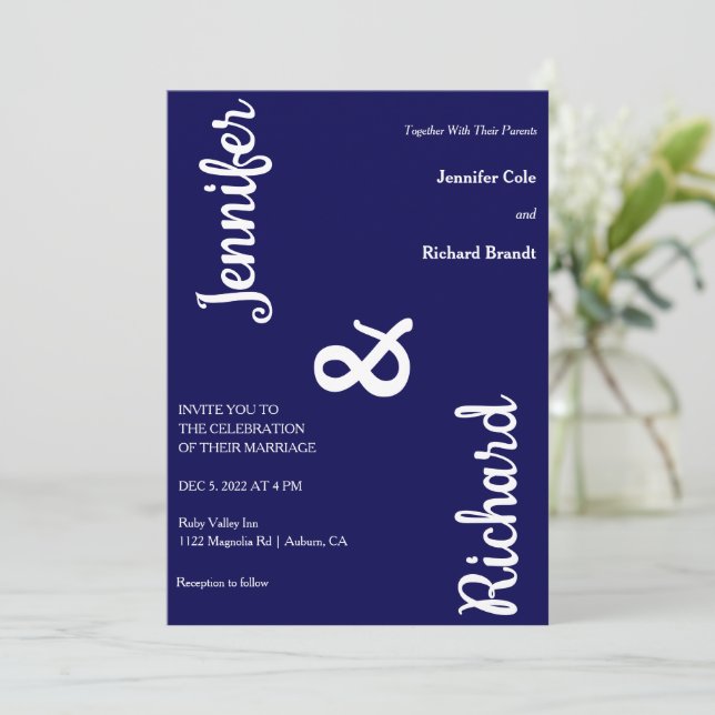 Sleek Minimalist Wedding Invitation (Standing Front)