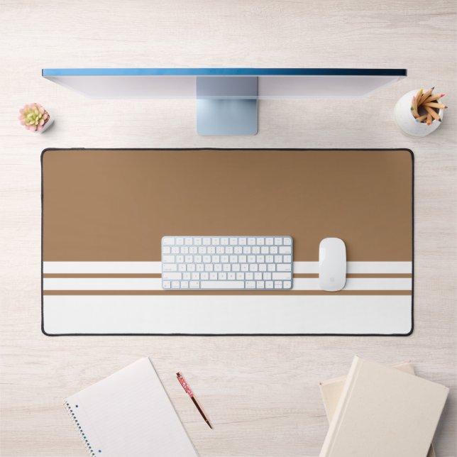 Sleek Mocha White Bottom Edge Racing Stripes Desk Mat (Office 1)