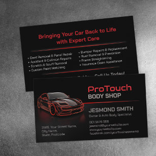 Sleek Modern Auto Body Work Business Card