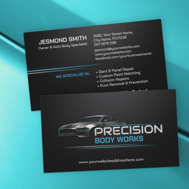 Sleek Modern Auto Body Work  Business Card (Creator Uploaded)