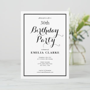 Sleek Modern Birthday Party Invitations for Adults