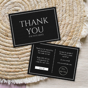 Sleek modern black logo corporate thank you note business card