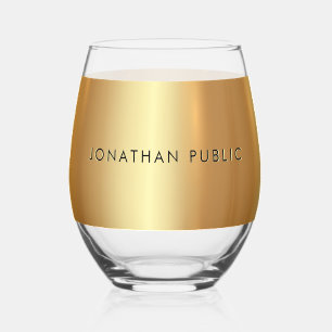 Sleek Modern Custom Gold Template Text Name Stemless Wine Glass