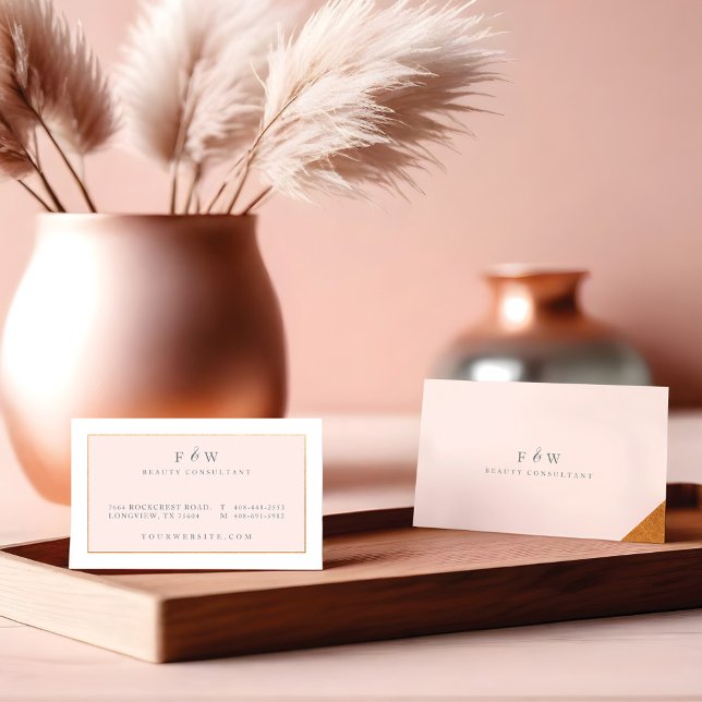 Sleek Modern Minimalistic Blush Pink & Gold Business Card (Beautiful Watercolor Wildflower Botanical Garden T-Shirt)