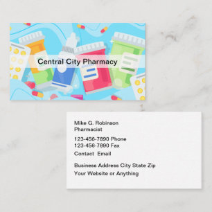 Sleek Modern Pharmacy Pharmacist Business Cards 