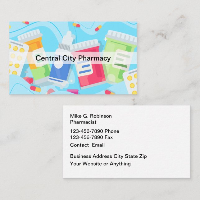 Sleek Modern Pharmacy Pharmacist Business Cards  (Front/Back)