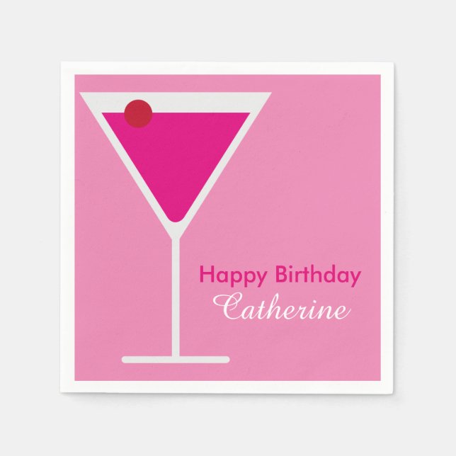 Sleek Modern Pink Martini Custom Birthday Napkin (Front)
