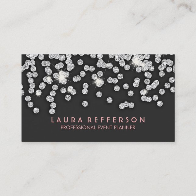 Sleek Modern Silver Diamonds Business Card (Front)