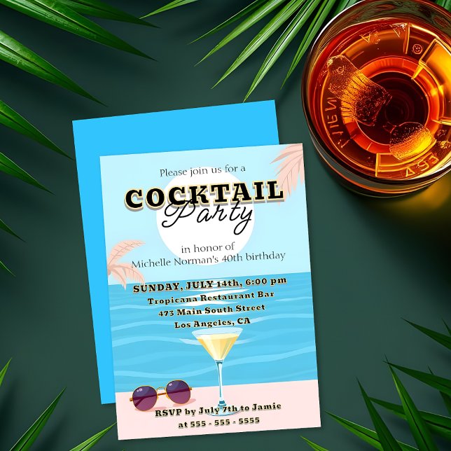 Sleek Modern Vibrant Birthday Cocktail Party Invitation (Creator Uploaded)