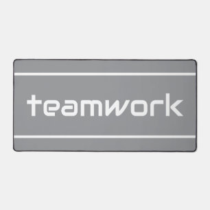 Sleek Modern White TEAMWORK Stripes On Light Gray Desk Mat