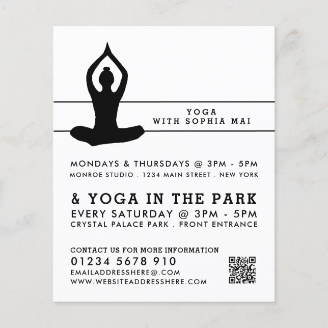 Sleek Modern Yoga Class Advertising Flyer (Front)