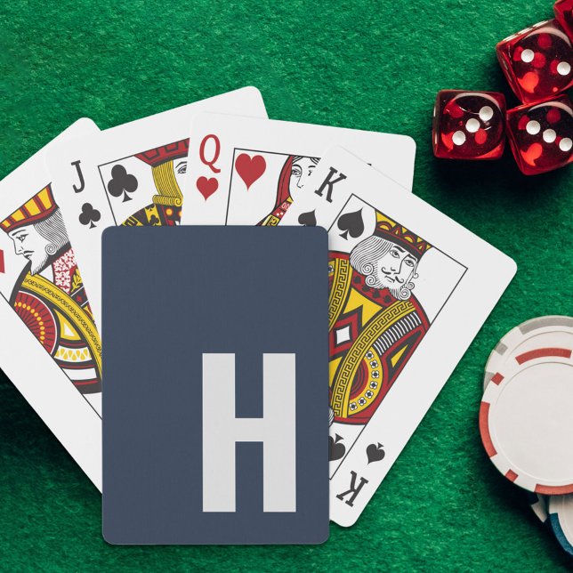 Sleek Monogram Initial Minimalist Blue and Grey Playing Cards (Creator Uploaded)
