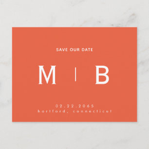 Sleek Monogram Orange Wedding Save our Date   Postcard