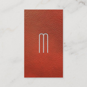 Sleek Monogram Red Leather Background Business Card