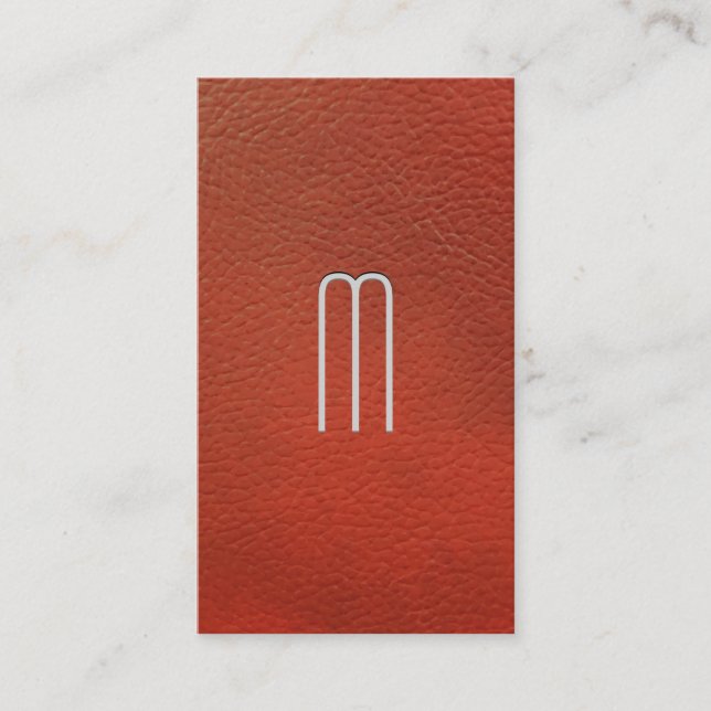 Sleek Monogram | Red Leather Background Business Card (Front)