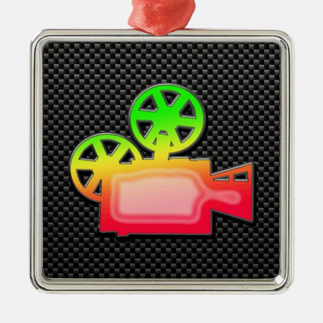 Sleek Movie Camera Metal Tree Decoration (Front)