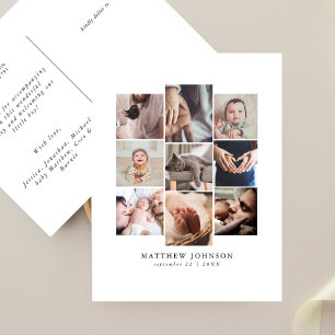 Sleek Multi Photo Minimal Baby Birth Annoucement Postcard