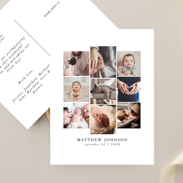 Sleek Multi Photo Minimal Baby Birth Annoucement Postcard (Creator Uploaded)