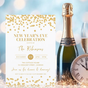 Sleek New Years Eve Party Gold Glitter Confetti  Invitation