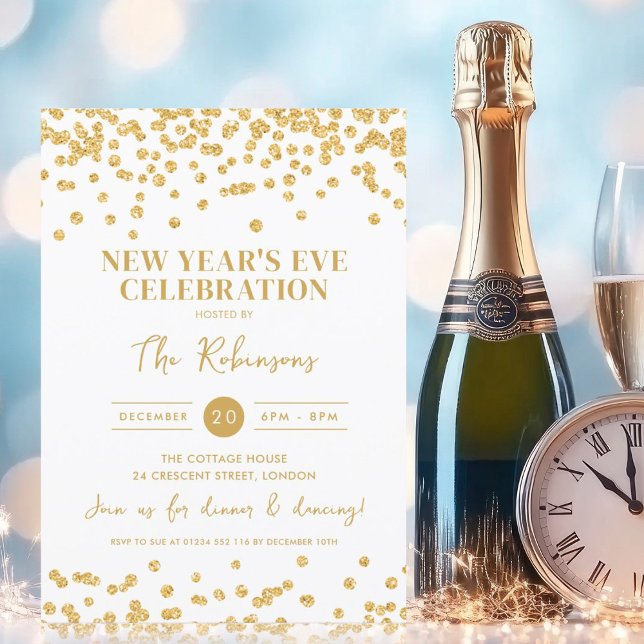 Sleek New Years Eve Party Gold Glitter Confetti  Invitation (Sleek New Years Eve Party Gold Glitter Confetti Invitation)
