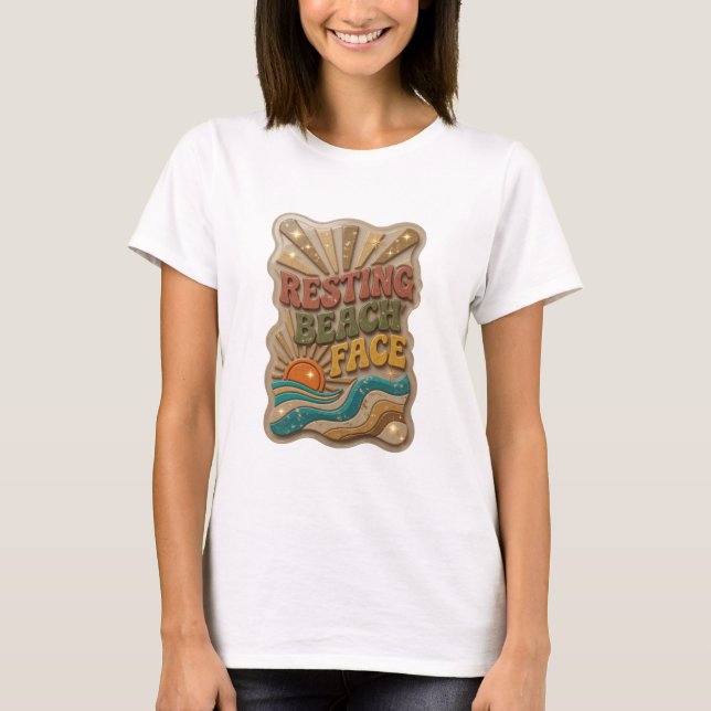 Sleek Orange RESTING BEACH FACE 3D Text Art v2 T-Shirt (Front)