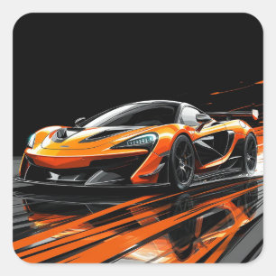 Sleek Orange Sports Car Racing Square Sticker