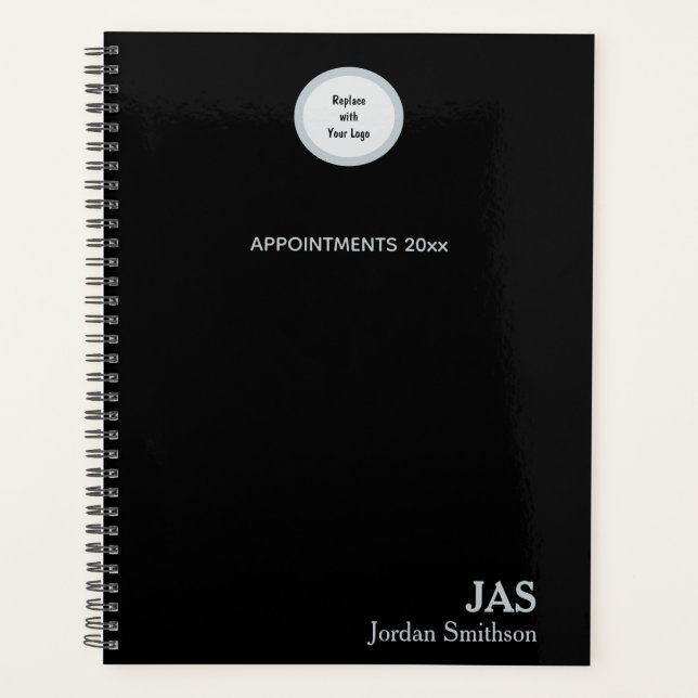 Sleek Personalised Black Silver Appointment Book Planner (Front)