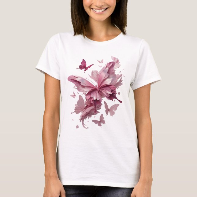 Sleek Pink BUTTERFLY FANTASY Text Design T-Shirt (Front)