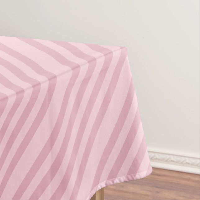 Sleek Pink Diagonal Striped Tablecloth (In Situ)