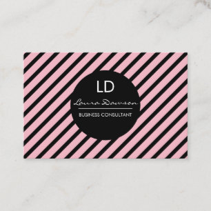 Sleek Pink Monogram Circle and Stripes Business Card