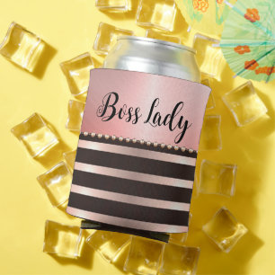 Sleek Pink Striped Boss Lady Can Cooler