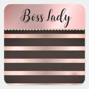 Sleek Pink Striped Boss Lady Square Sticker