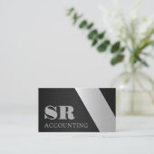 Sleek Professional Black and Silver Brushed Stleel Business Card (Standing Front)