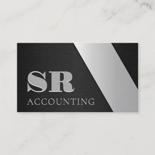 Sleek Professional Black and Silver Brushed Stleel Business Card (Front)