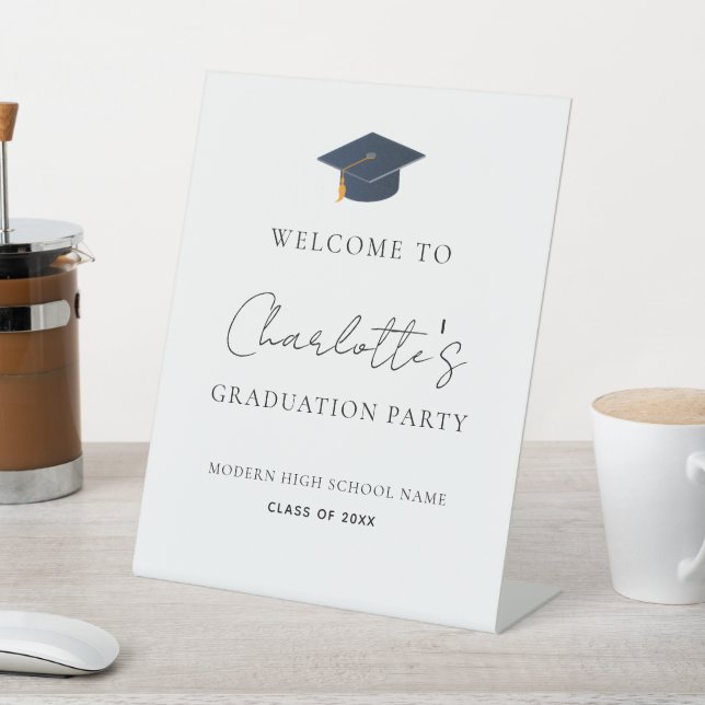 Sleek Professional Grad Hat Celebration Pedestal Sign (In SItu)