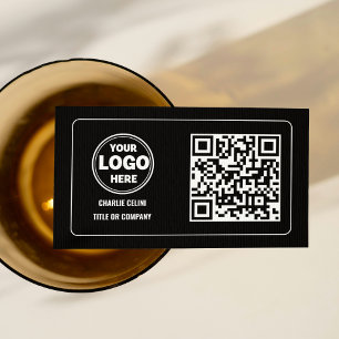 Sleek QR Code Business Logo: Black Modern  Card