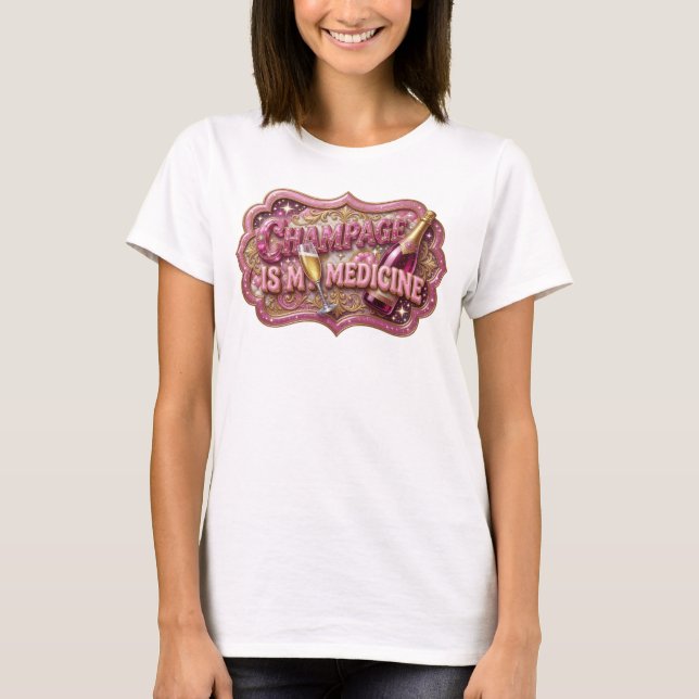 Sleek Red CHAMPAGNE IS MY MEDICINE Statement Tee (Front)