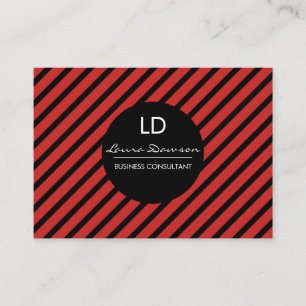 Sleek Red Monogram Circle and Stripes Business Card