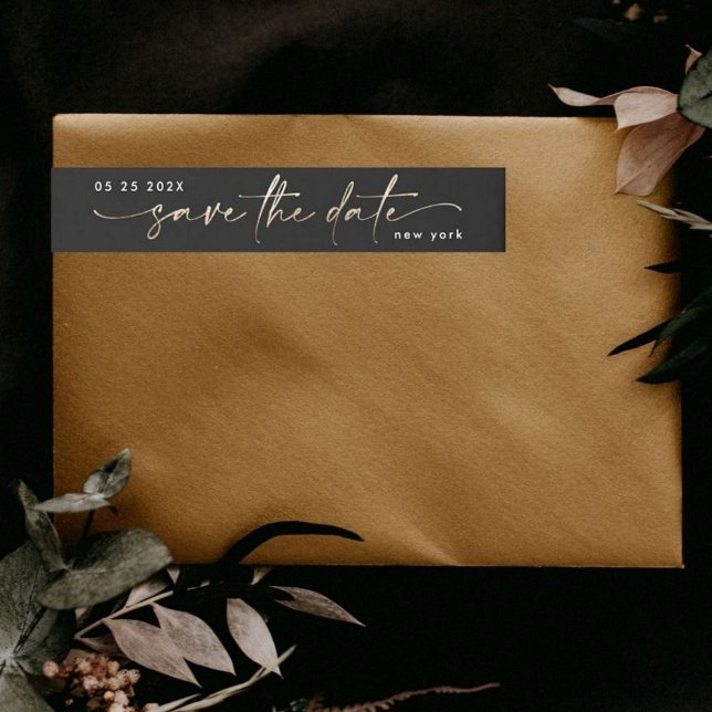 Sleek Romance | Gold on Black Save The Date | Wrap Around Label (Creator Uploaded)