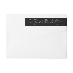 Sleek Romance Silver on Black Save The Date Wrap Around Label