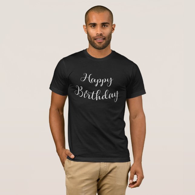 Sleek Script Happy Birthday Men's Black Tee (Front Full)