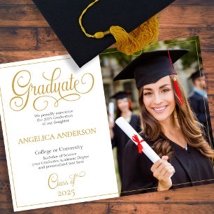 Sleek Script Photo College University Graduation Announcement