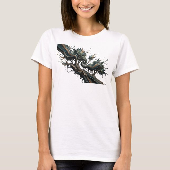 Sleek Silver ABSTRACT ART Design T-Shirt (Front)