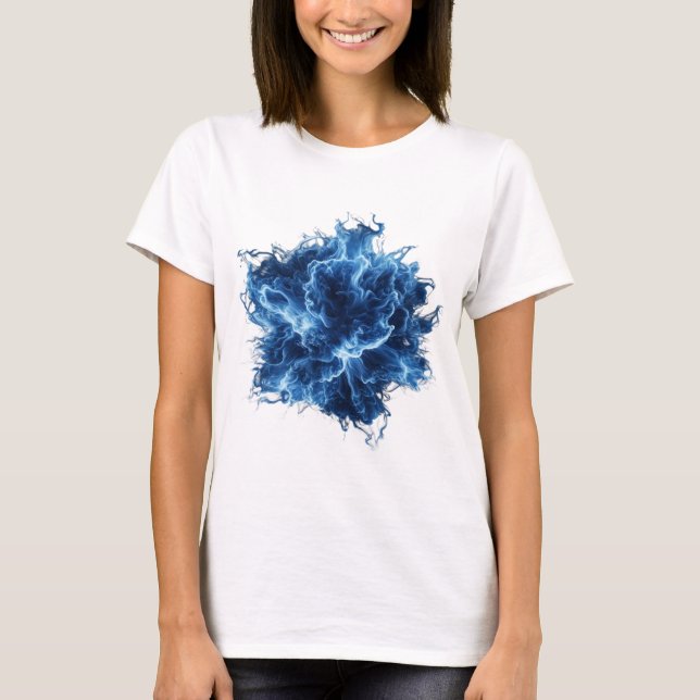 Sleek Silver BLUE FLAME Statement Design T-Shirt (Front)