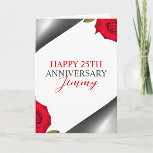 Sleek Silver Floral Husband 25th Anniversary Card